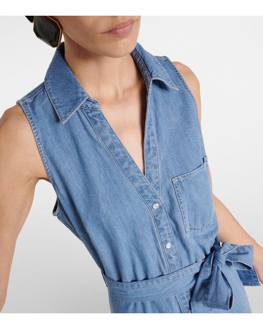 Veronica Beard Blue Edwina Belted Denim Midi Dress