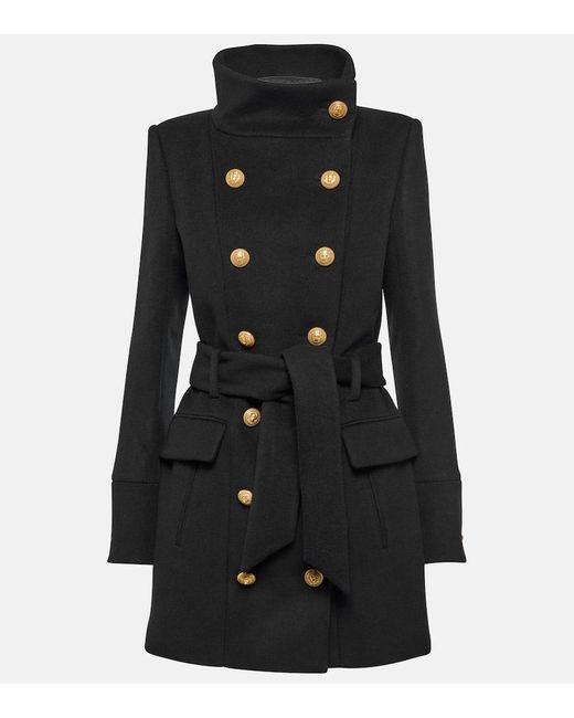 Balmain Black Belted Wool And Cashmere Coat
