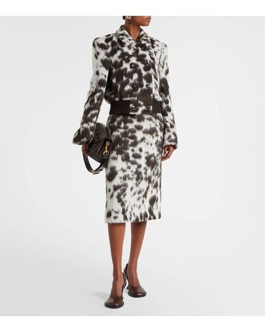 Falda Midi En Mezcla De Lana Estampada Dries Van Noten de color Brown