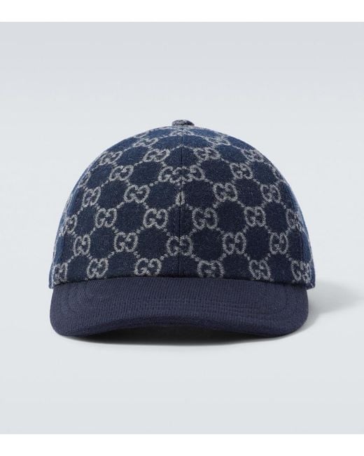 Gucci Blue Gg Jacquard Wool Baseball Cap for men