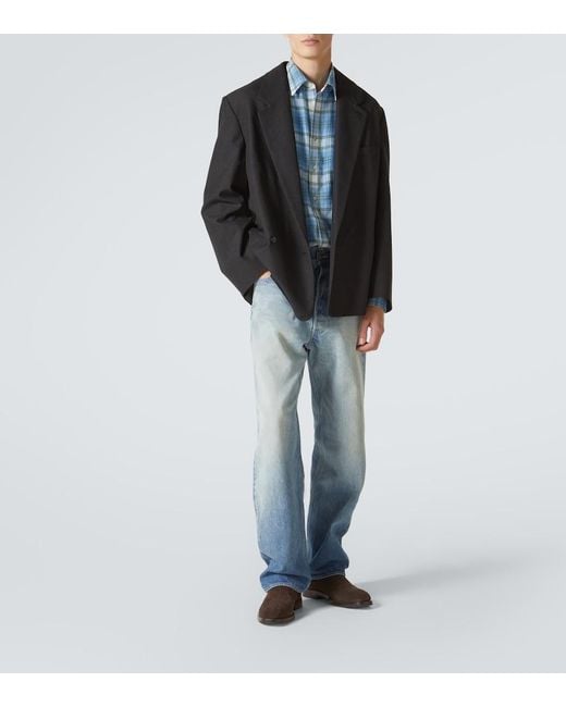 Auralee Blue Airy Checked Wool Shirt for men