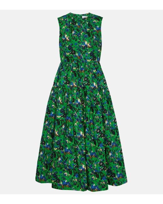 Erdem Green Cotton Midi Dress