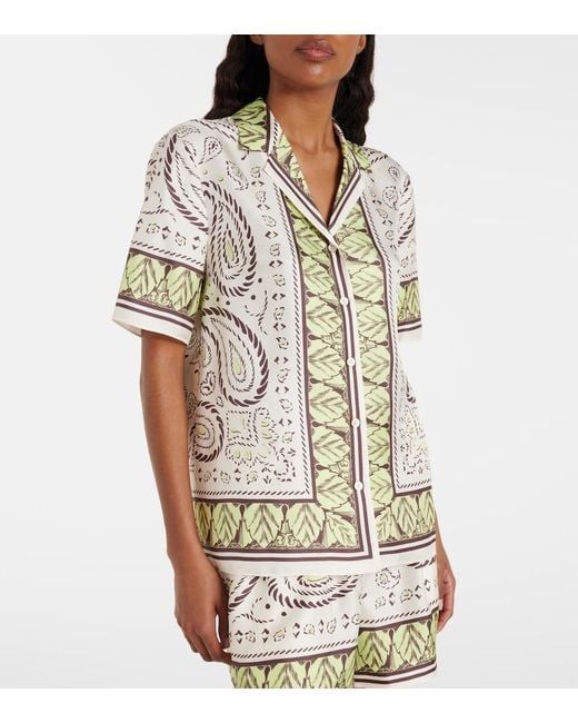 Tory Burch Metallic Printed Silk Bowling Shirt
