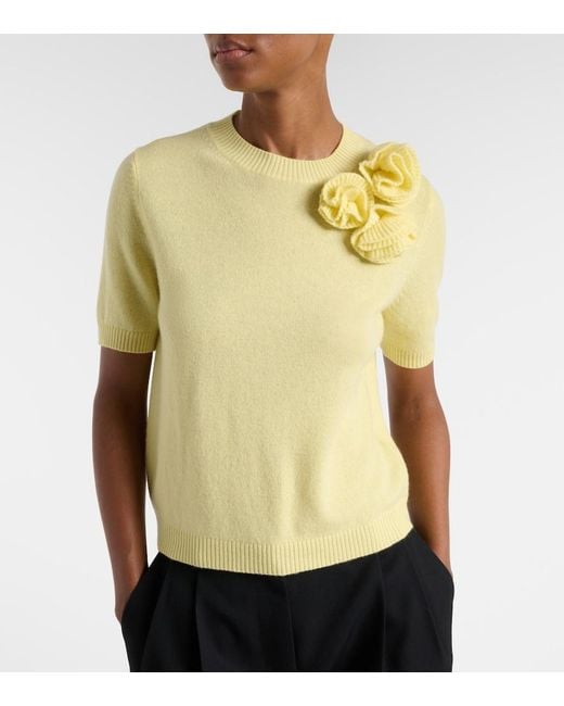 Jardin Des Orangers Yellow Floral-Applique Cashmere And Wool Sweater