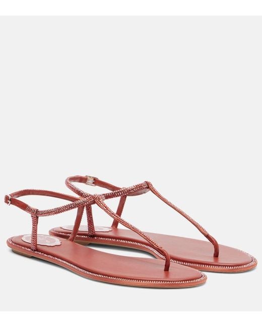 Rene Caovilla Pink Diana Embellished Satin Thong Sandals