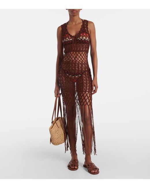 Anna Kosturova Purple Fringed Cotton Minidress