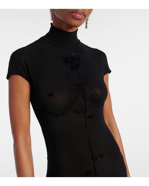 Jean Paul Gaultier Black Maxikleid Aus Samt Und Jersey