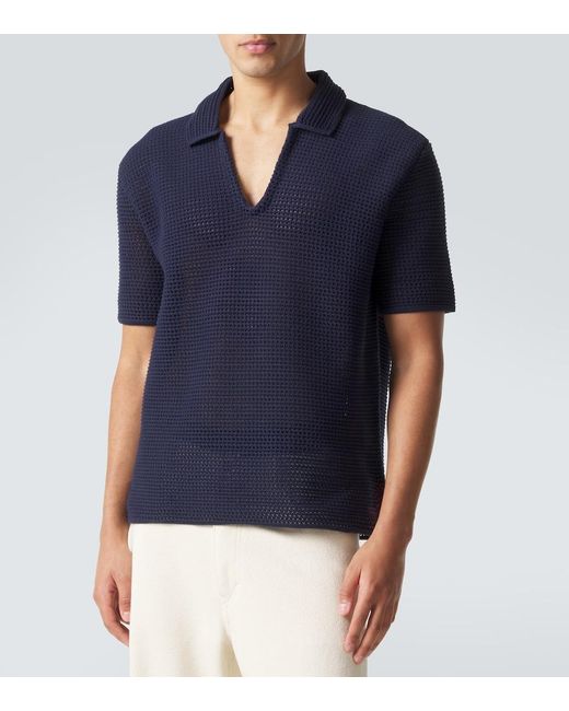 Orlebar Brown Blue Batten Crochet Cotton Polo Shirt for men