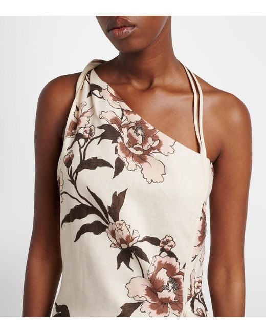 Sir Natural Floral One-Shoulder Linen Minidress
