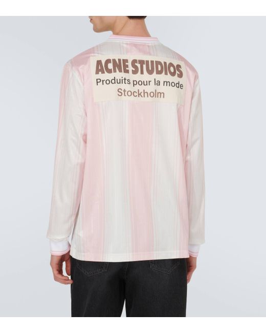 Acne Pink Logo Striped Satin T-shirt for men