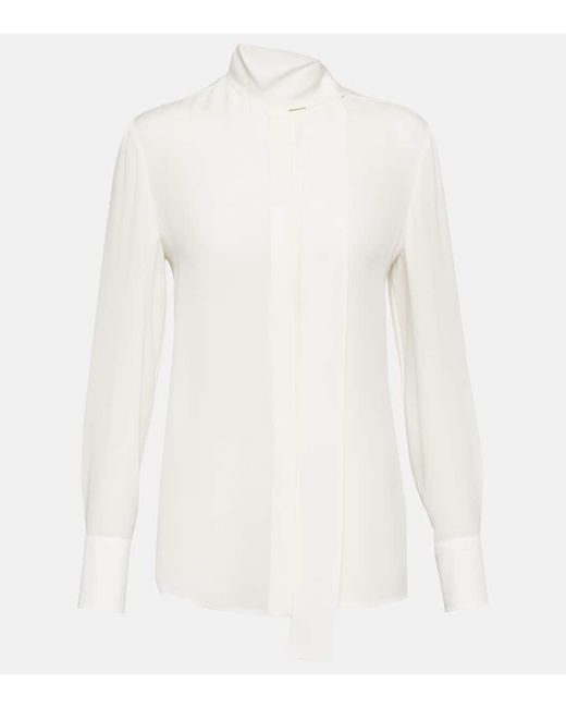 Blusa de georgette de seda con lazada Valentino de color White