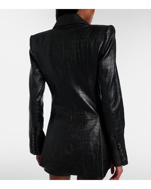 Alex Perry Black Croc-Effect Leather Blazer
