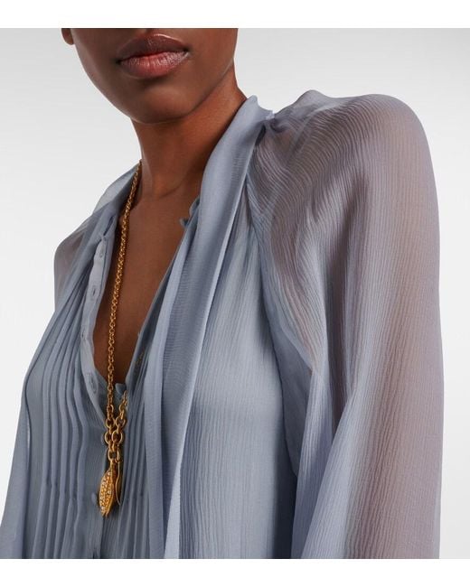 Chloé Blue Ruffled Silk Muslin Maxi Dress