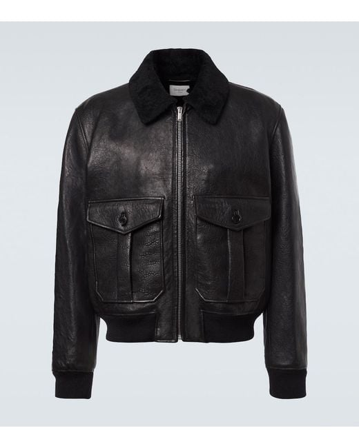 Saint Laurent Black Shearling-Collar Leather Jacket for men
