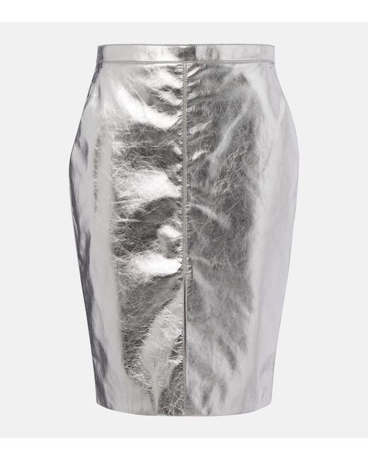 Saint Laurent Gray Metallic Leather Pencil Skirt