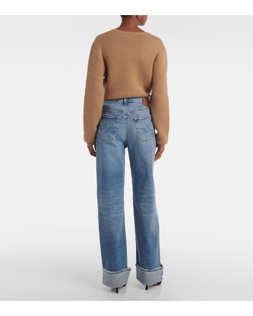 Jeans A Gamba Larga Kora A Vita Alta di AG Jeans in Blue
