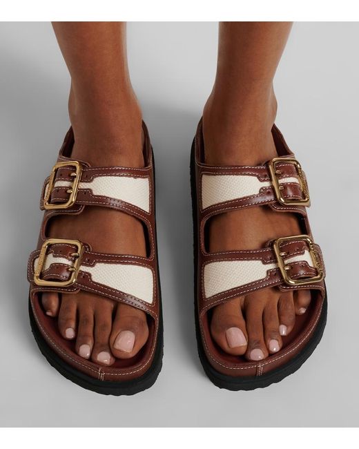 Birkenstock Brown Arizona Leather And Canvas Sandals