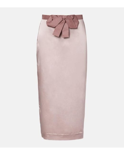Valentino Pink Bow-Detail Satin Midi Skirt