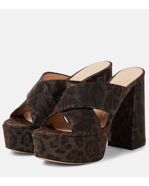 Gianvito Rossi Black Leopard-Print Lame Platform Mules