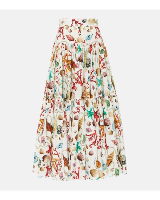 Dolce & Gabbana White Capri Printed High-rise Cotton Maxi Skirt