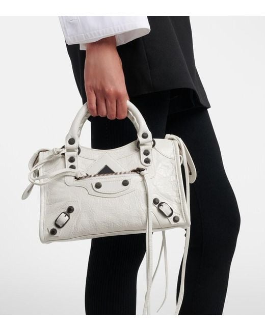 Balenciaga White Le City Mini Leather Top-Handle Bag