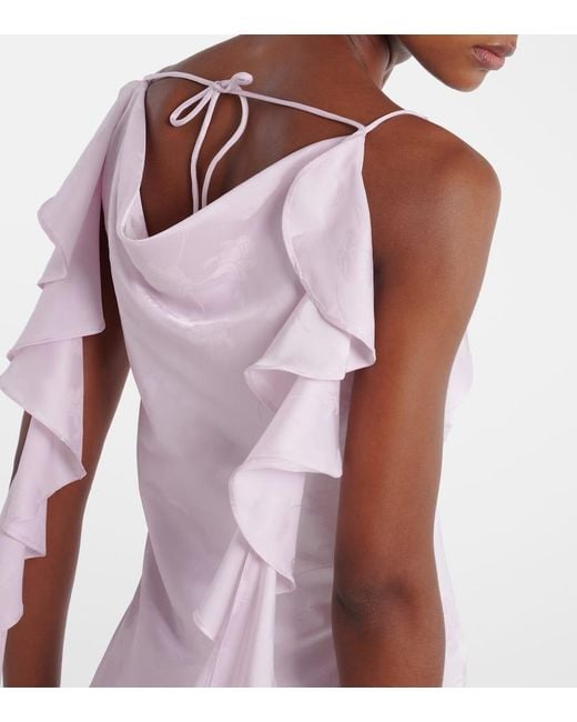 ROTATE BIRGER CHRISTENSEN Purple Ruffled Satin Jacquard Gown