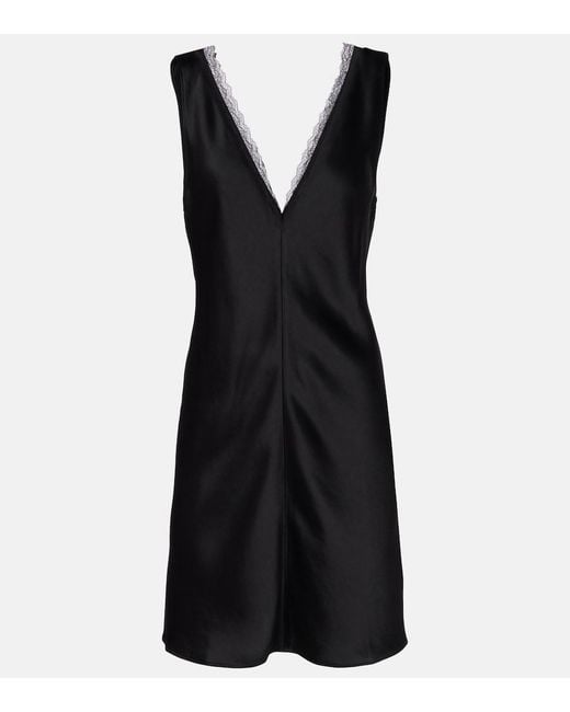 Leset Black Barb Lace-Trimmed Satin Minidress
