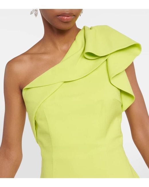 Roland Mouret Yellow One-Shoulder Wool-Blend Midi Dress