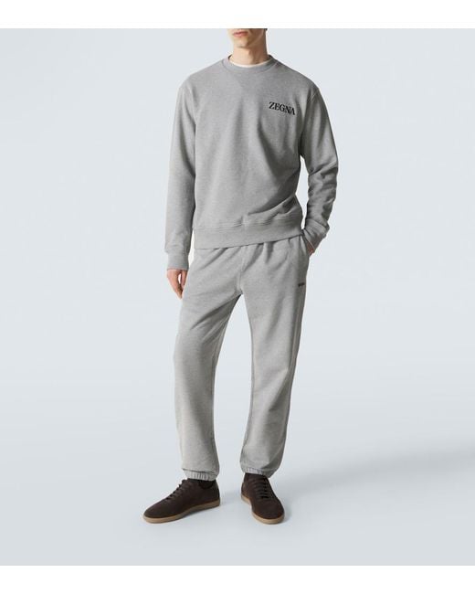Zegna Gray Logo Cotton Sweatpants for men
