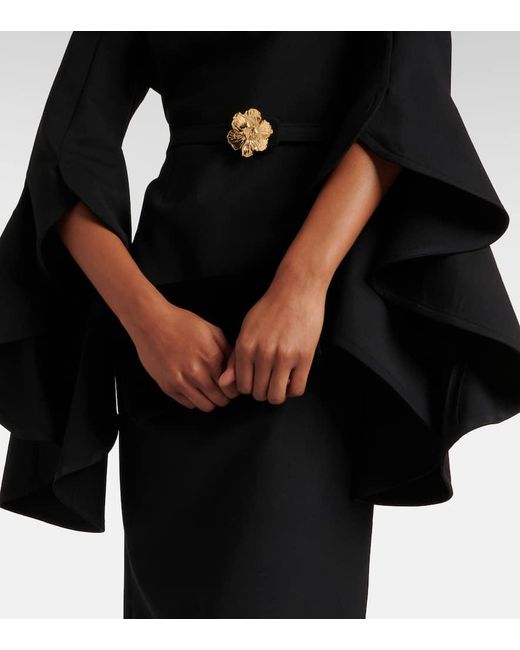 Oscar de la Renta Black Ruffled Wool-blend Midi Dress