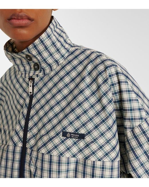 Prada Blue Checked Cotton-Blend Chambray Jacket