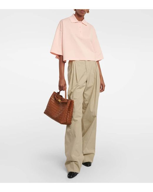 Bottega Veneta Natural Weite High-Rise-Hose Aus Baumwolle Und Seide