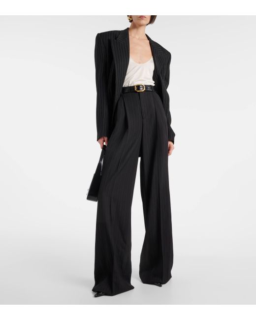 Pantalon ample raye en laine melangee Saint Laurent en coloris Black