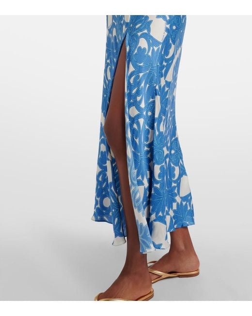 Poupette Blue Stella Printed Satin Maxi Dress