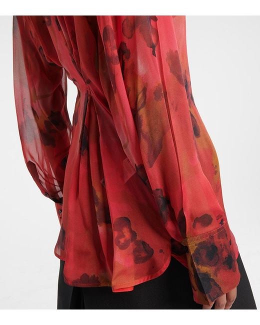 Victoria Beckham Pink Draped Printed Silk Blouse