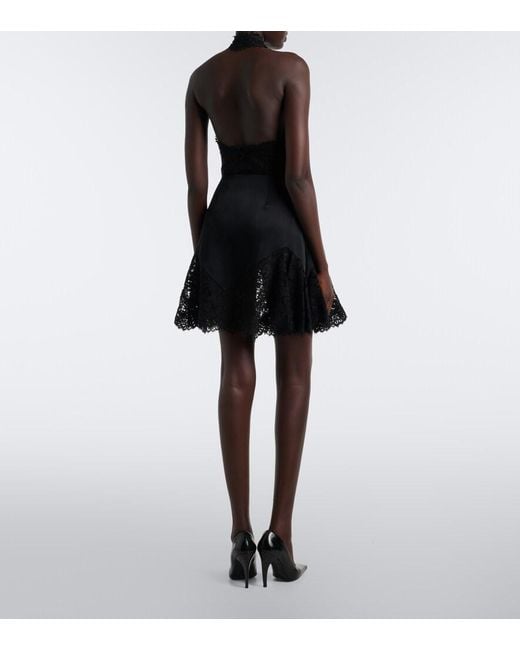 Stella McCartney Black Asymmetric Lace-Trimmed Satin Miniskirt