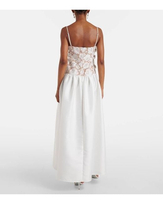 Self-Portrait White Bow-Detail Lace And Satin Maxi Dress