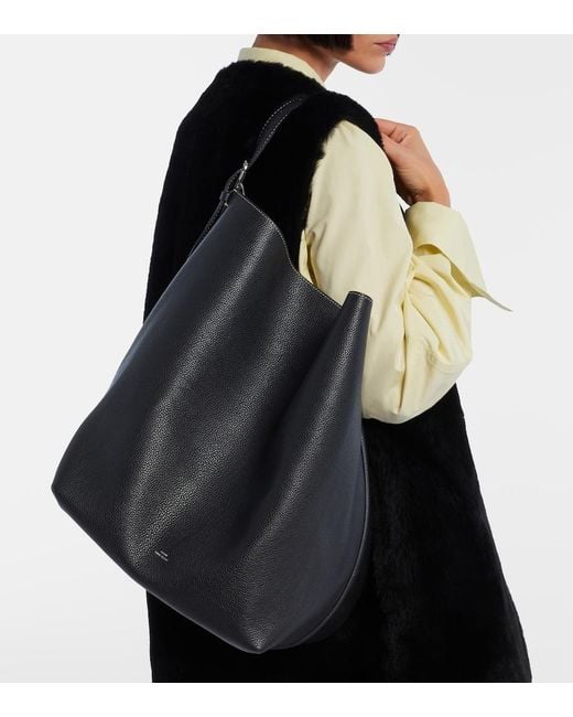 Totême Black Belted Leather Tote Bag