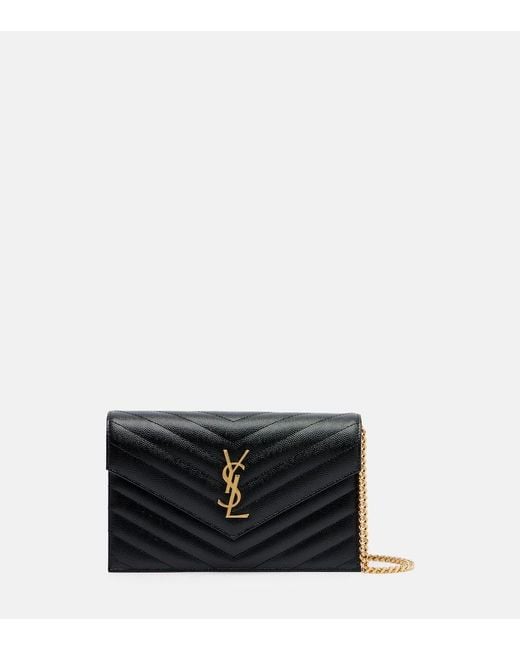 Saint Laurent Black Cassandre Envelope Small Leather Wallet On Chain