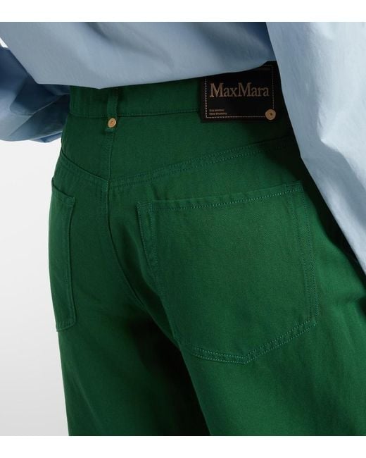 Max Mara Green Max Mara Onorata Cotton And Linen Wide-Leg Pants