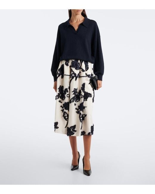 Erdem White Floral Fil Coupe Poplin Midi Skirt