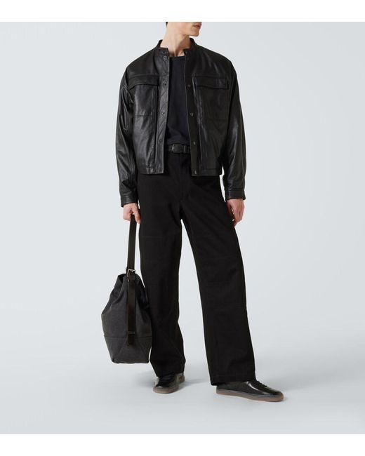 Lemaire Black Leather-Trimmed Canvas Tote Bag for men