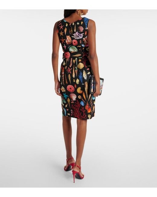 Dolce & Gabbana Black Capri Printed Tie-Detail Cotton Midi Dress