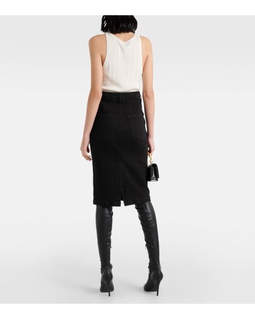 FRAME Black High-rise Denim Midi Skirt