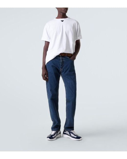 Prada White Triangle Plaque T-Shirt for men