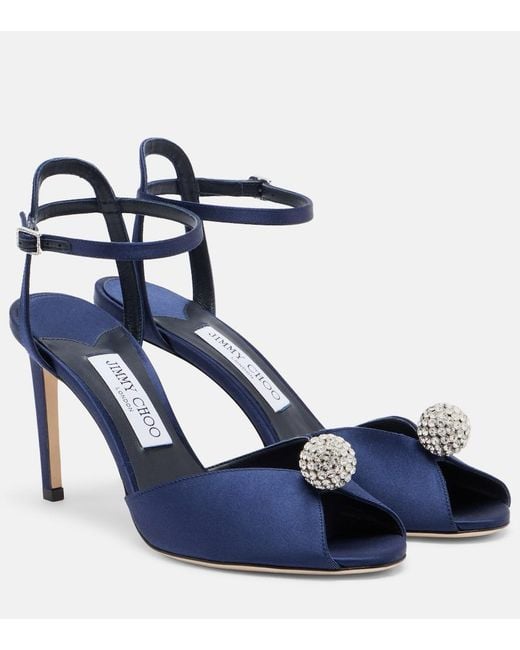 Jimmy Choo Blue Sacora Embellished Satin Sandals