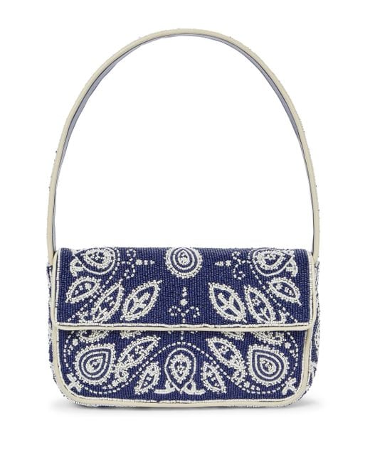 Staud Blue Tommy Beaded Shoulder Bag