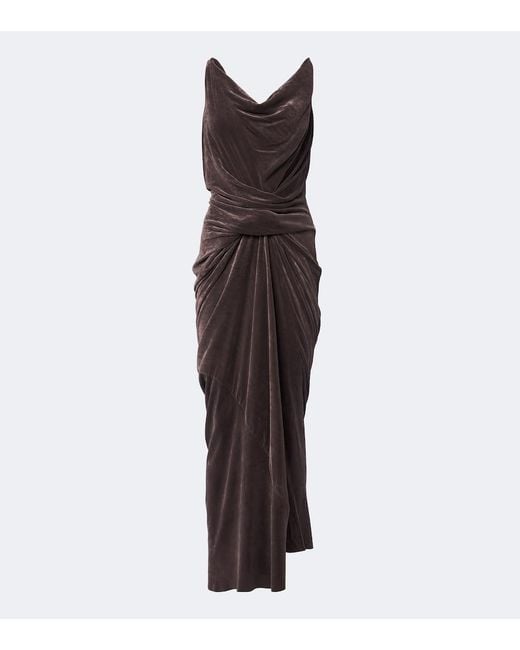 Rick Owens Brown Strutter Draped Gathered Velvet Maxi Dress