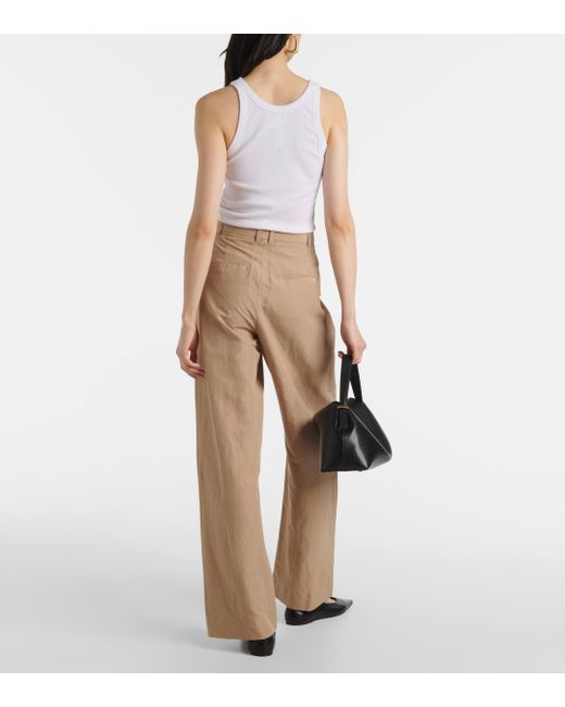 Vince Natural High-Rise Cotton-Blend Wide-Leg Pants