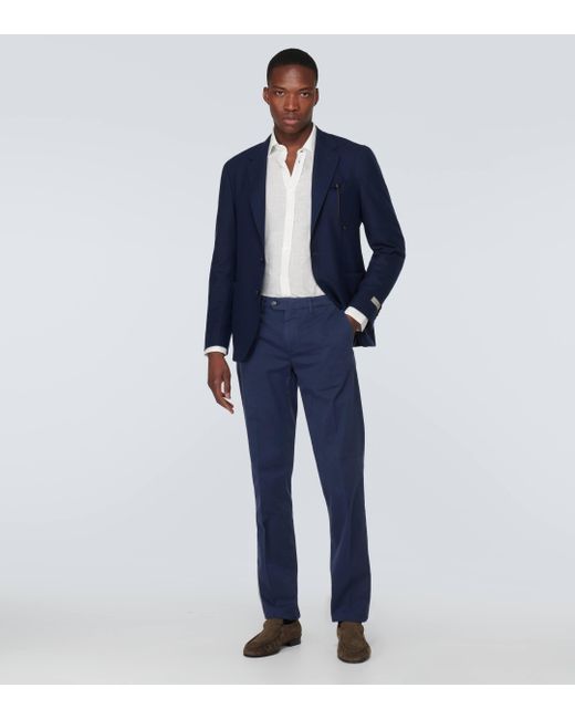Canali Blue Cotton Twill Chinos for men